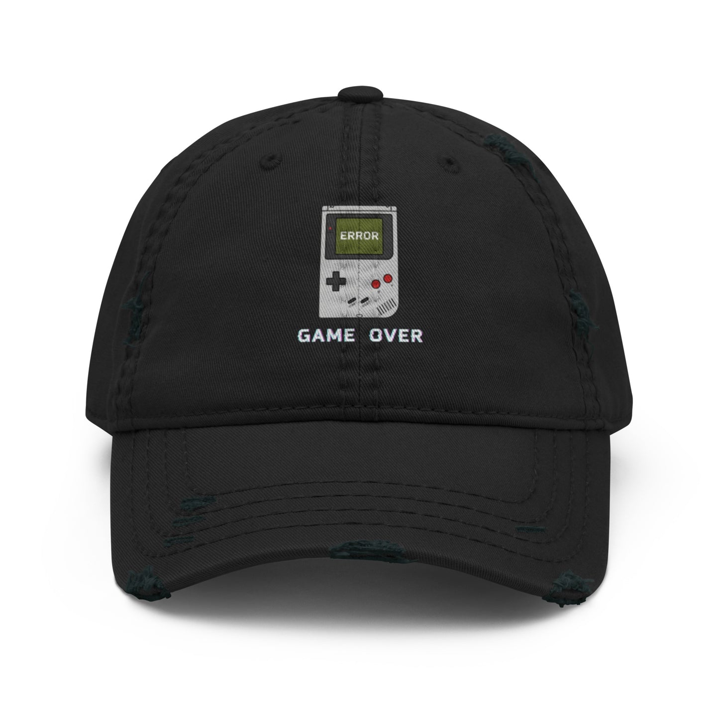 Game Over embroidered dad hat in black, front view