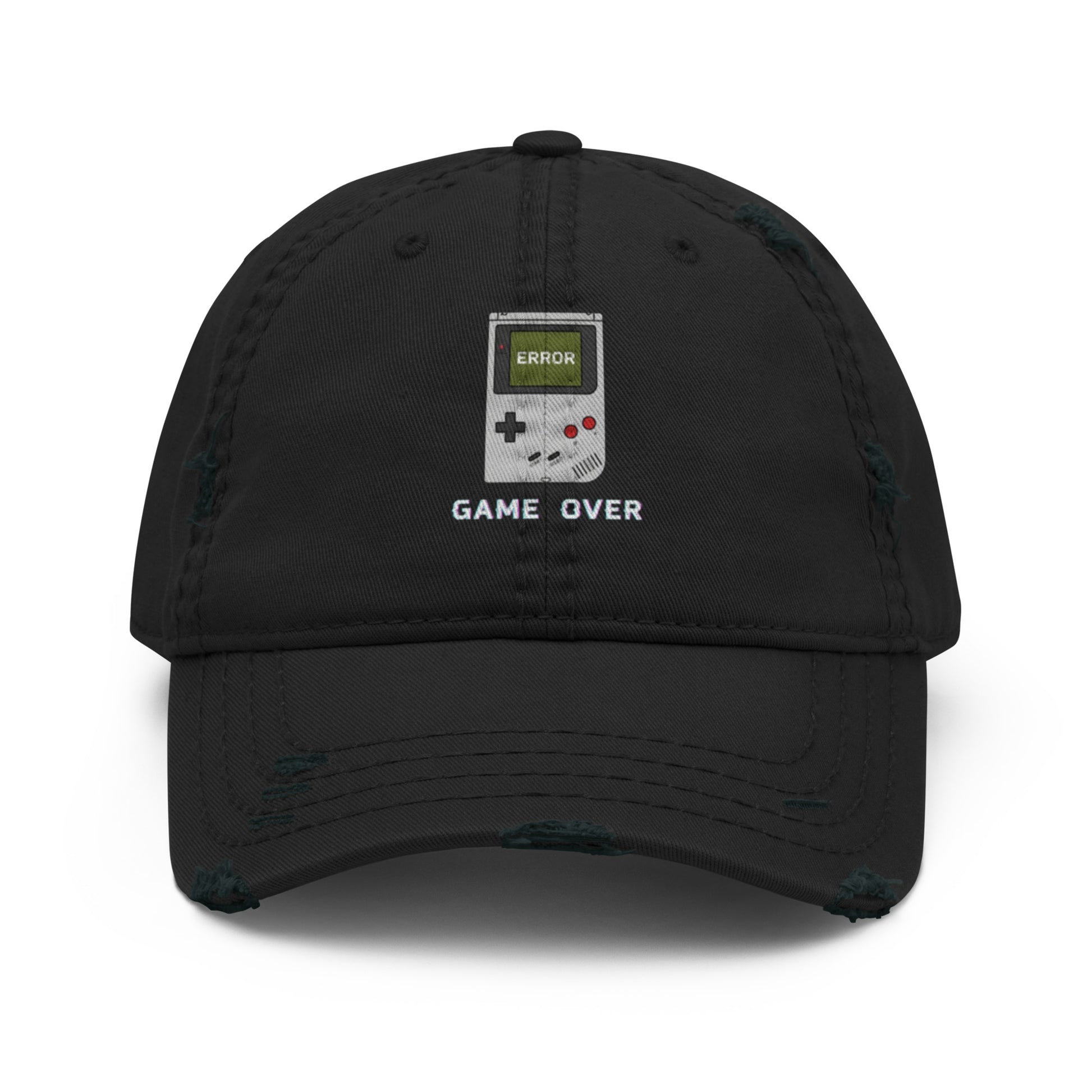 Game Over embroidered dad hat in black, front view