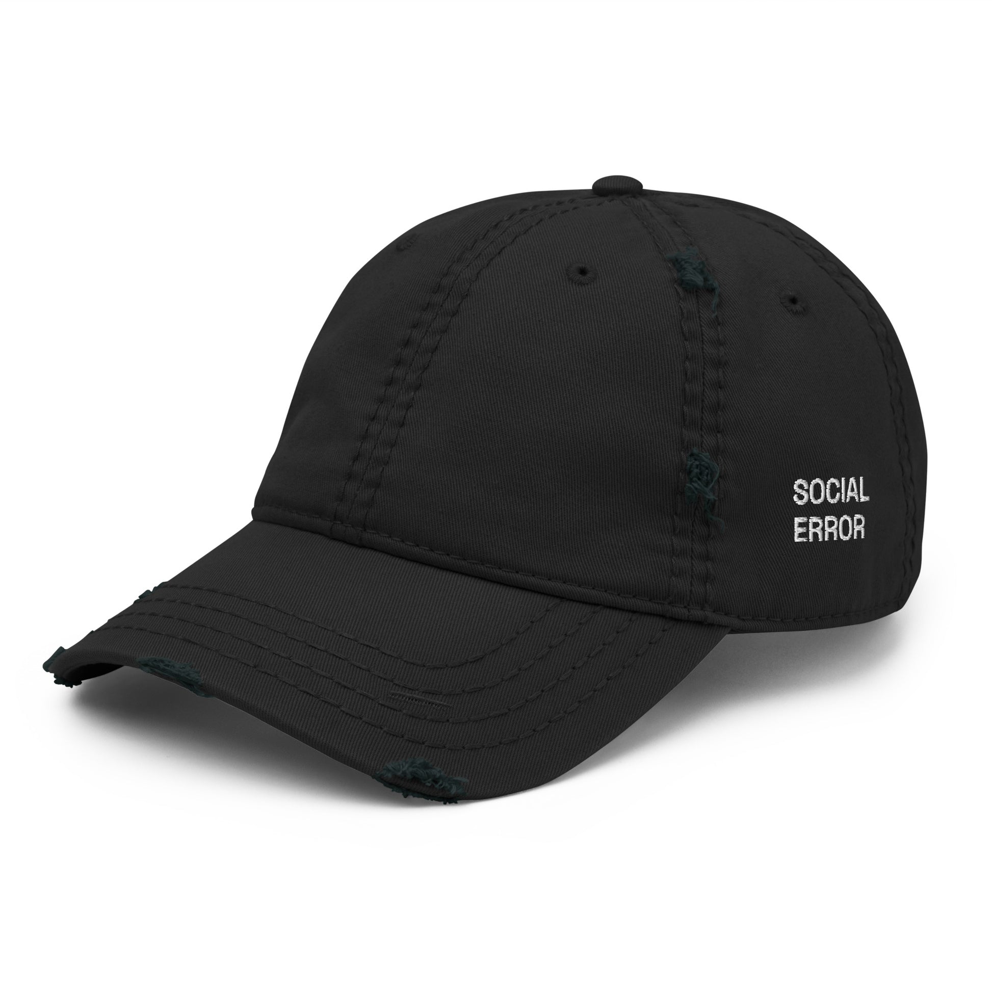 SOCIAL ERROR embroidered Error cap in black, left front angle