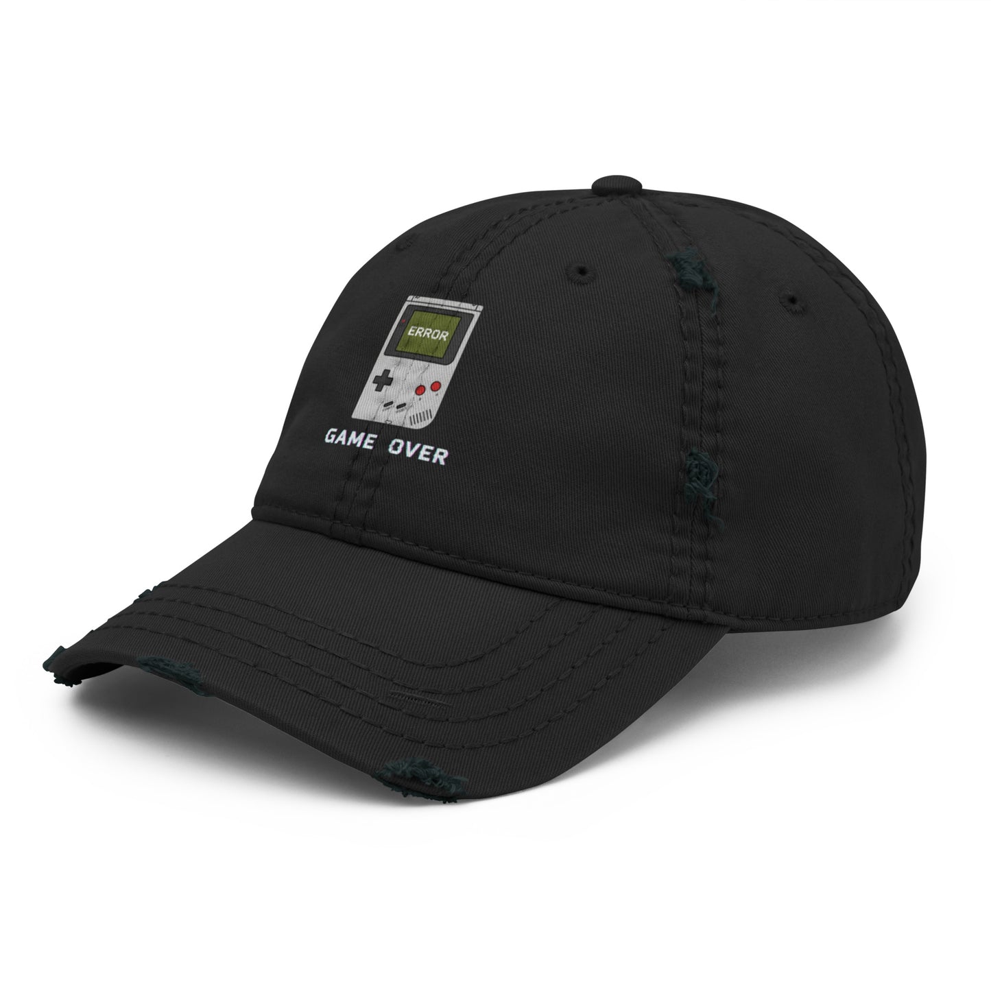 Game Over embroidered dad hat in black, left front angle