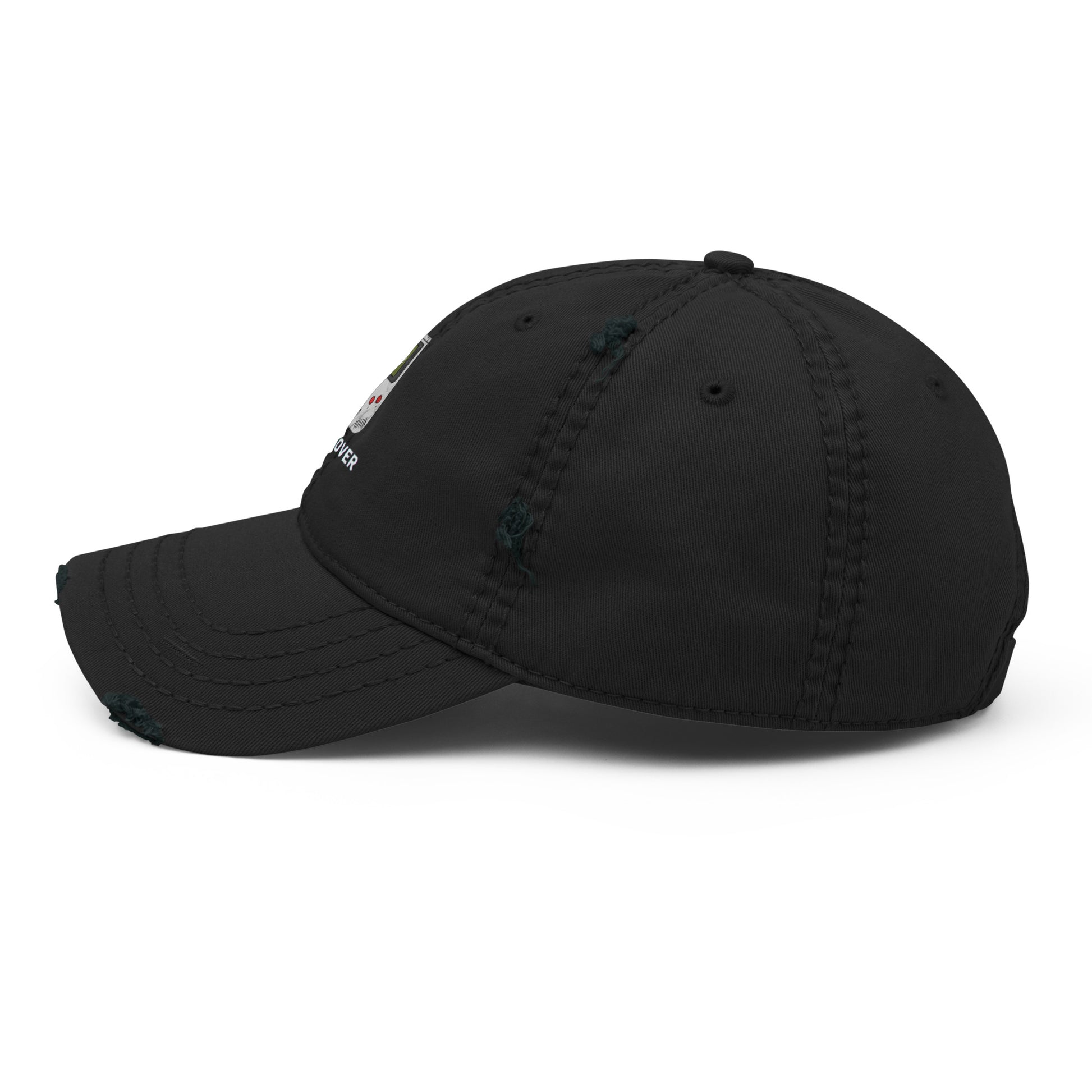 Game Over embroidered dad hat in black, left side view