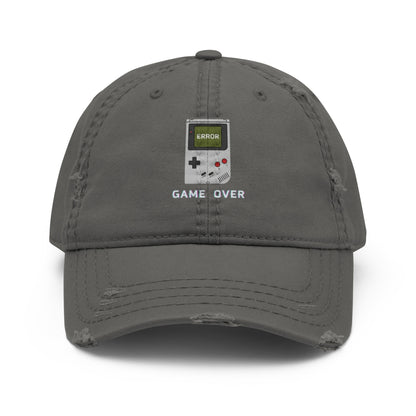 Game Over embroidered dad hat in charcoal grey, front view