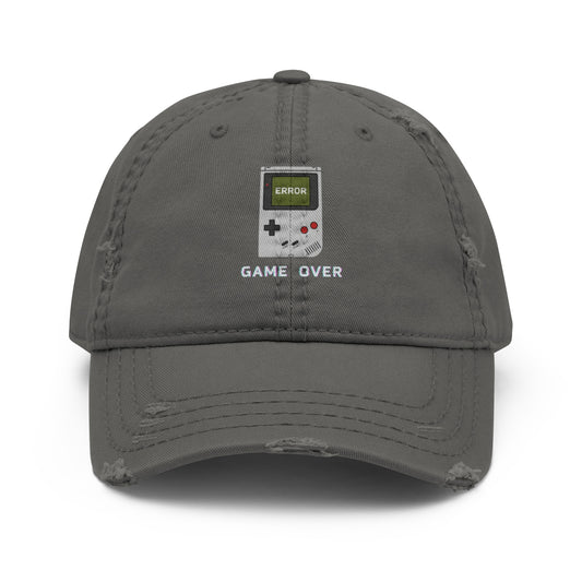 Game Over embroidered dad hat in charcoal grey, front view