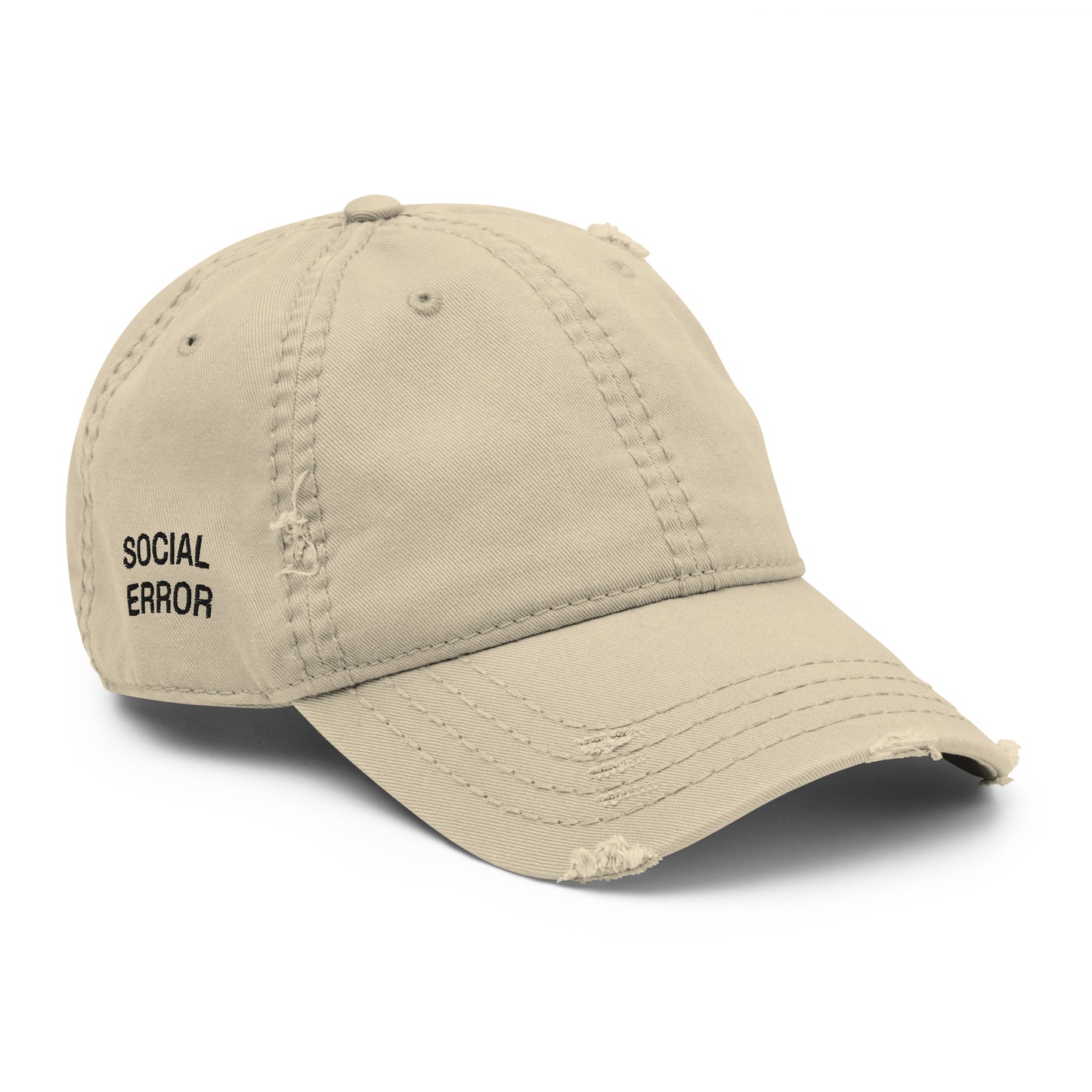 SOCIAL ERROR embroidered Error cap in khaki, right front angle