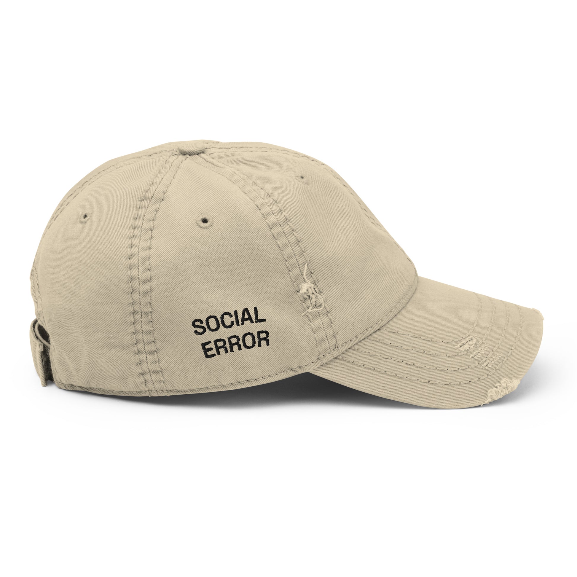 SOCIAL ERROR embroidered Error cap in khaki, right side view