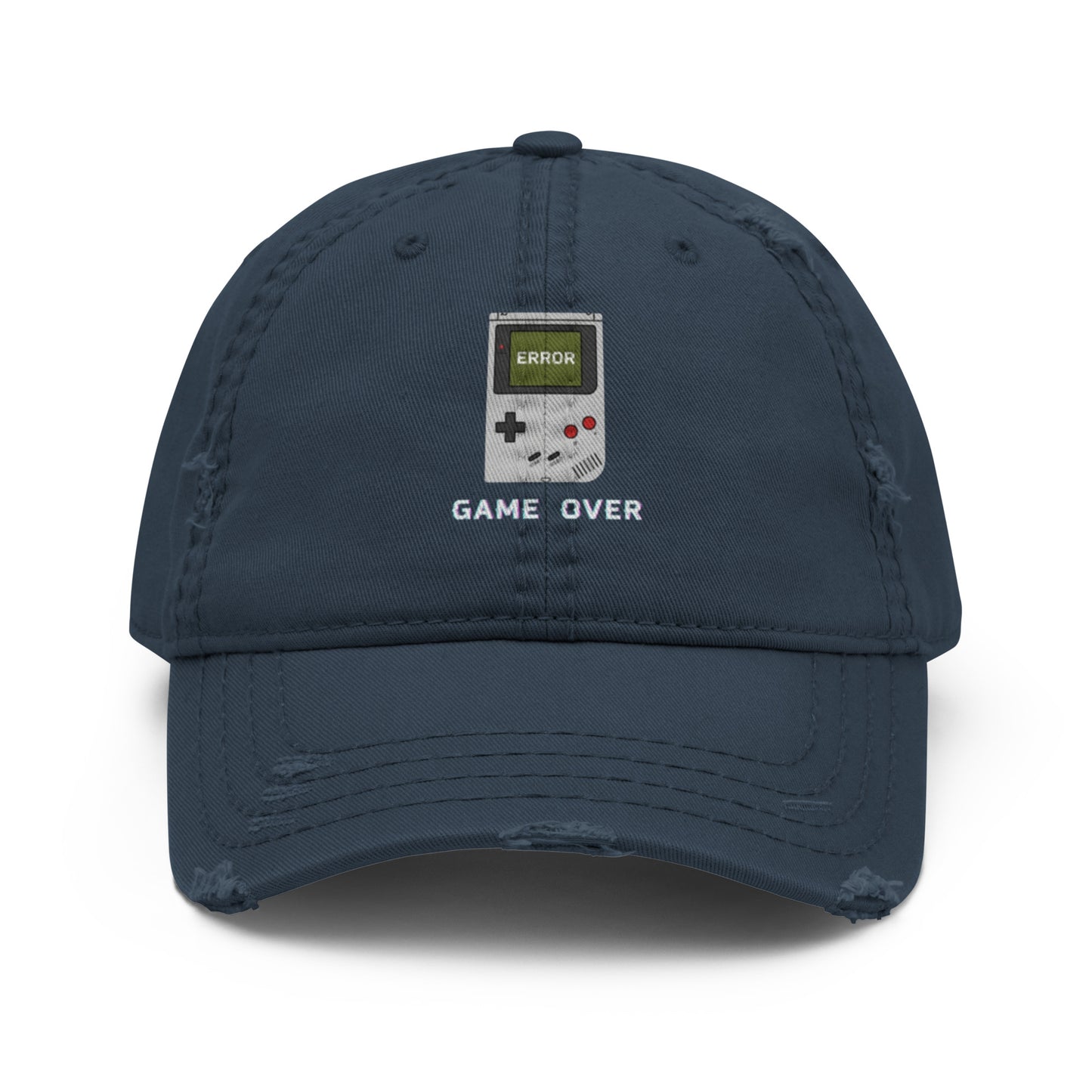 Game Over embroidered dad hat in navy, front view