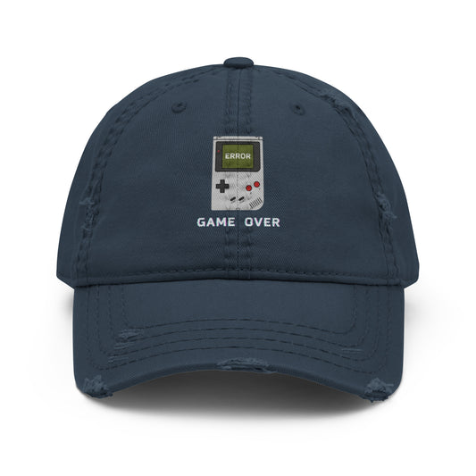 Game Over embroidered dad hat in navy, front view