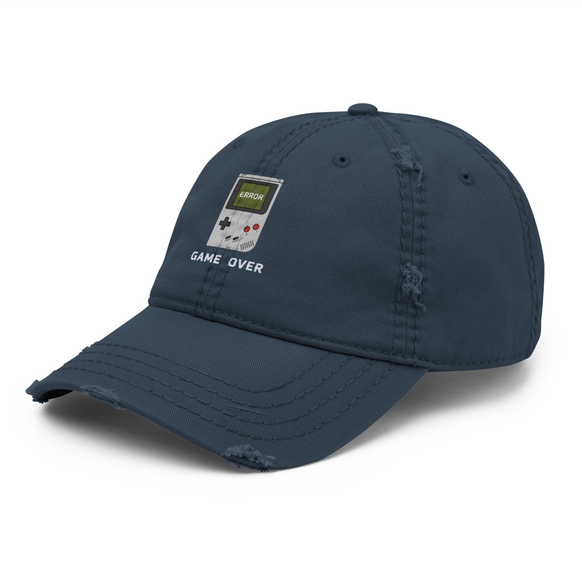 Game Over embroidered dad hat in navy, left front angle