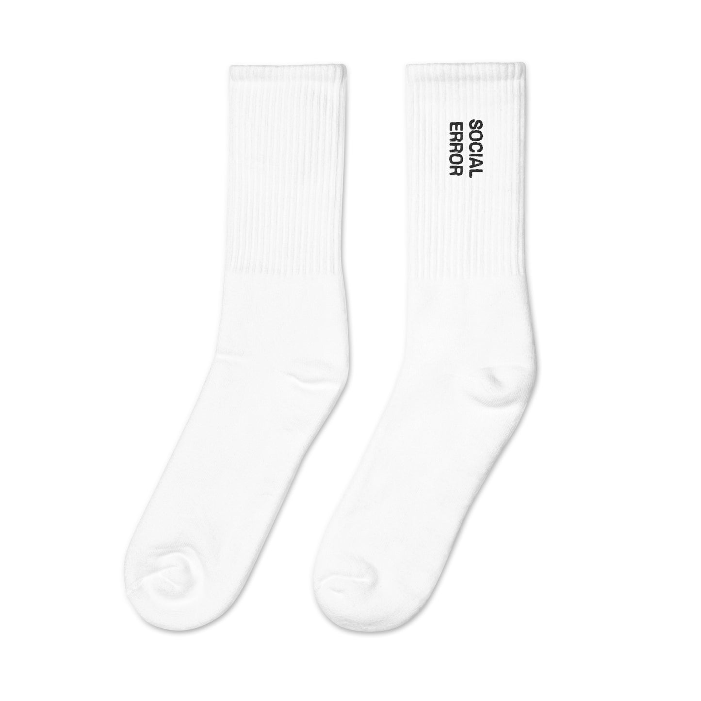 SE Classic embroidered crew socks in white, left sock detail