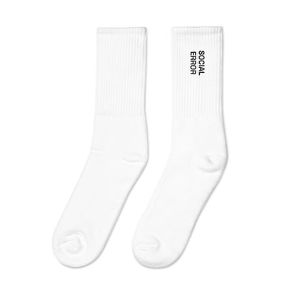 SE Classic embroidered crew socks in white, left sock detail