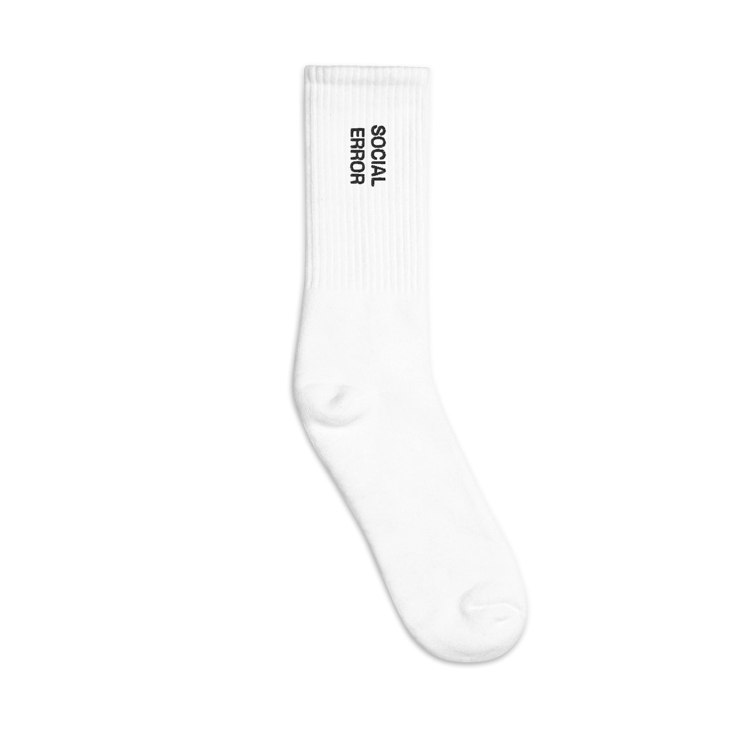 SE Classic embroidered crew socks in white, outside view