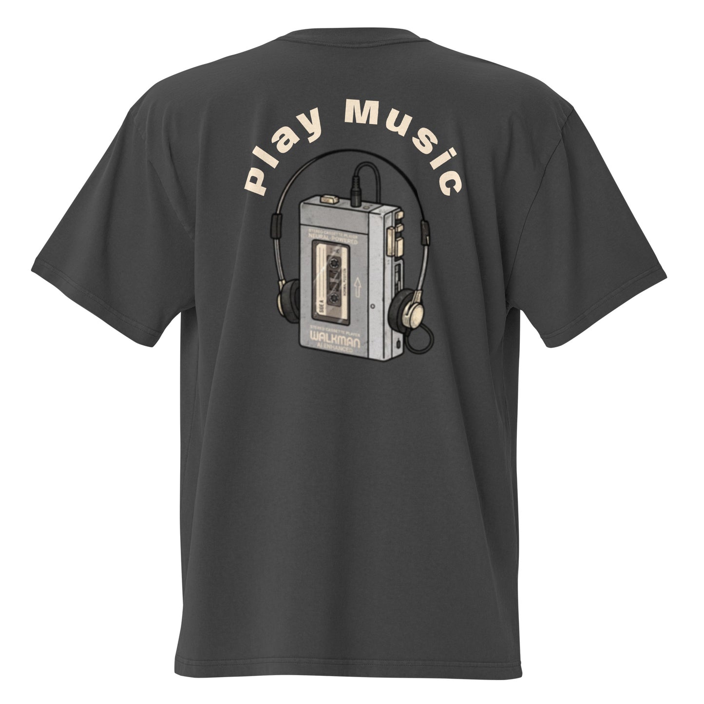 Play Music oversized faded tee in black, back view