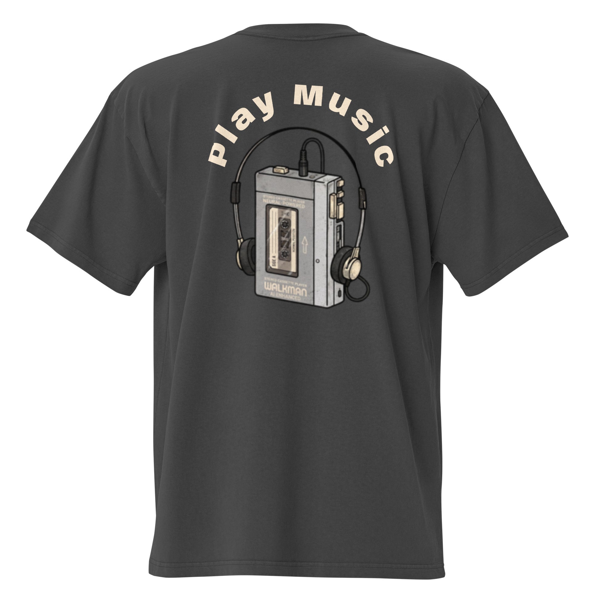 Play Music oversized faded tee in black, back view