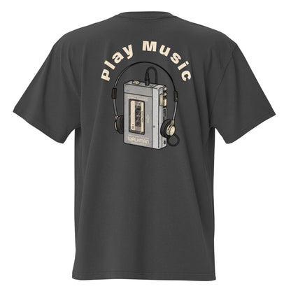 Play Music oversized faded tee in black, back view