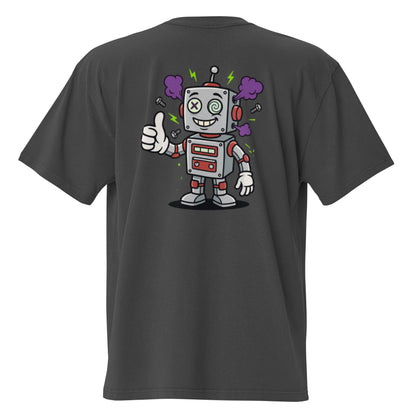 Robot oversized faded tee in black, back view with retro-futurist robot graphic