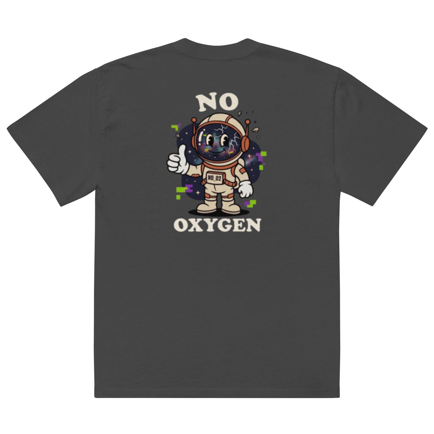 No Oxygen oversized faded tee in black, back view with astronaut graphic