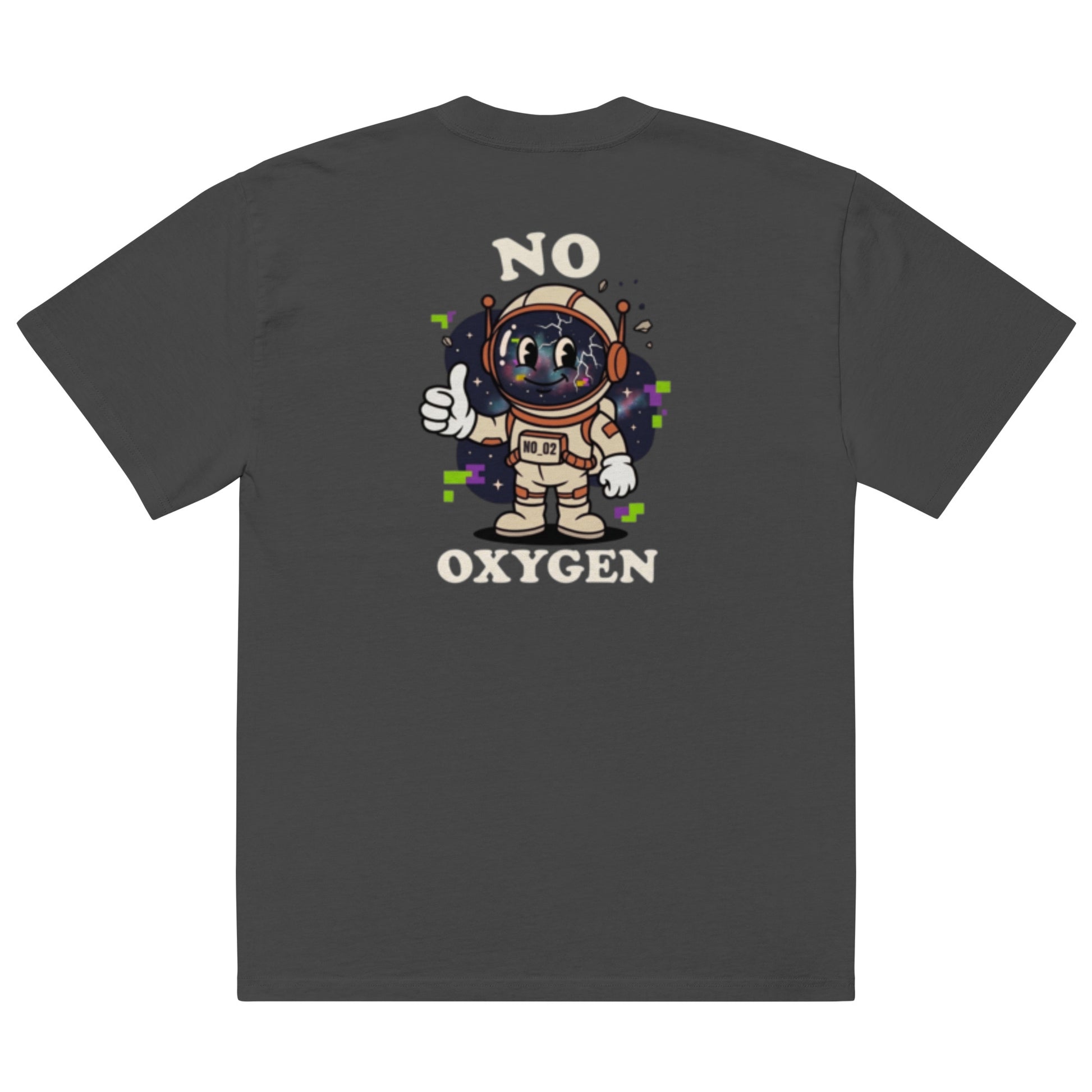 No Oxygen oversized faded tee in black, back view with astronaut graphic