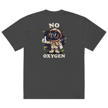 No Oxygen oversized faded tee in black, back view with astronaut graphic