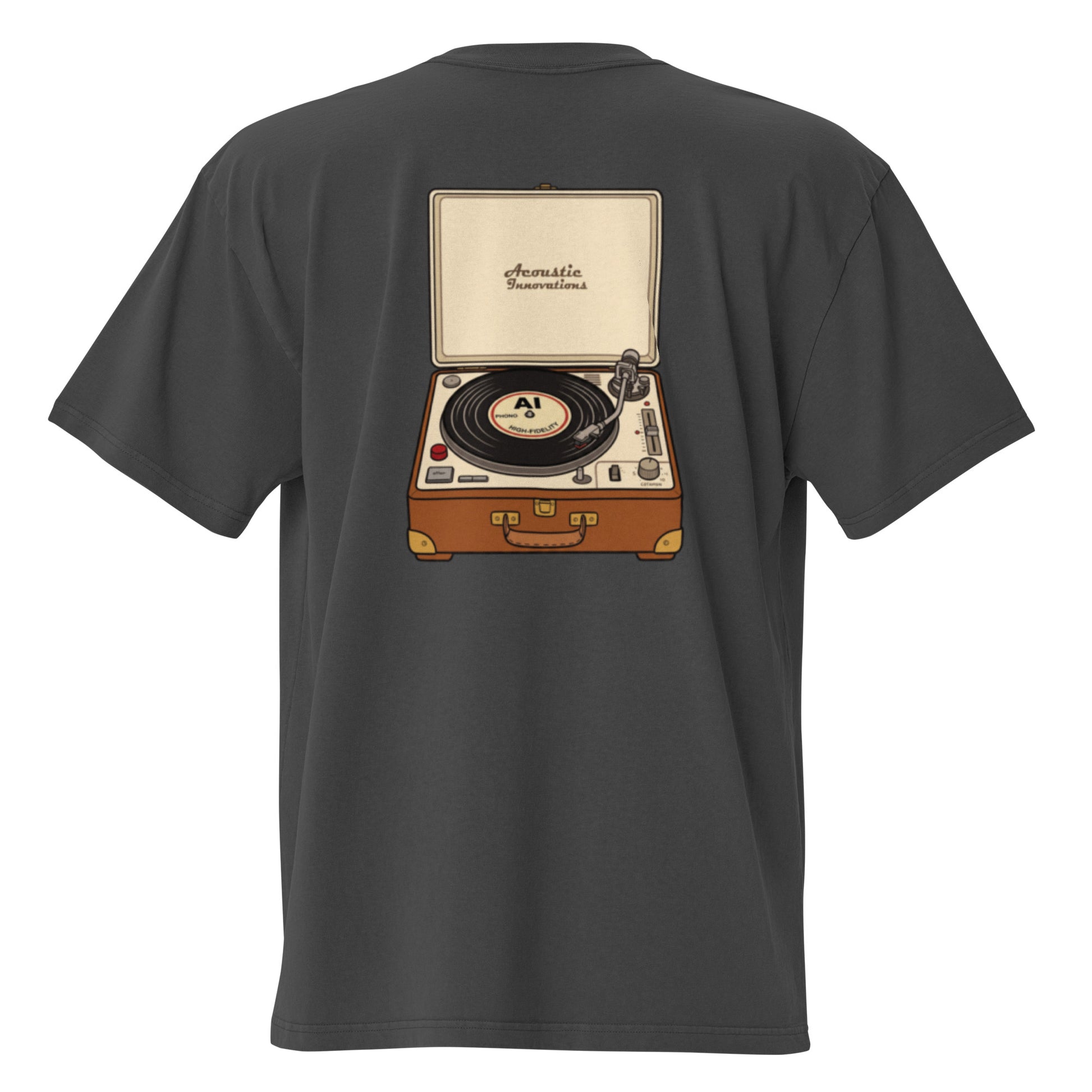 Play It Again oversized faded tee in black, back view
