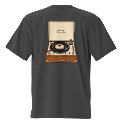Play It Again oversized faded tee in black, back view