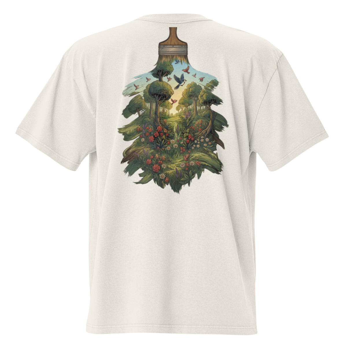 The Garden oversized faded tee in bone, back view
