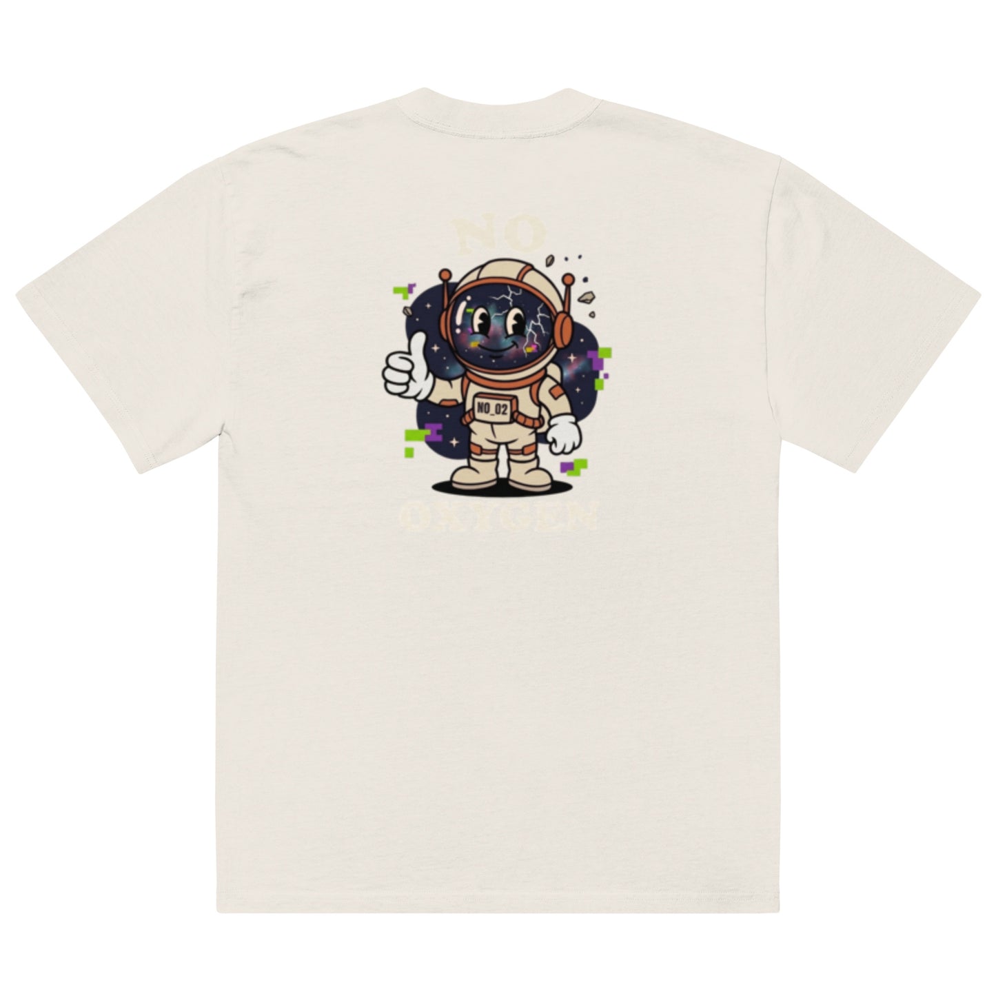 No Oxygen oversized faded tee in bone, back view with astronaut graphic