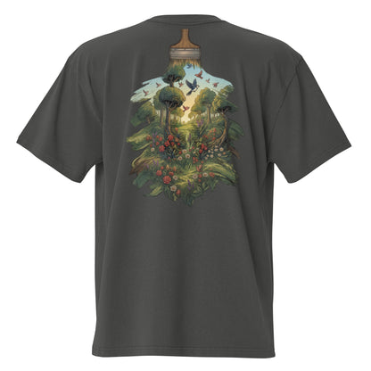The Garden oversized faded tee in coal grey, back view