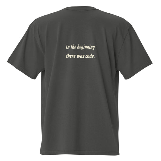 God Create The AI oversized faded tee in coal grey, back view