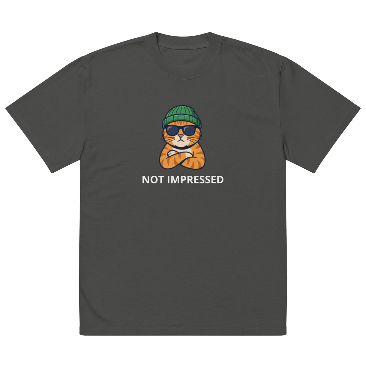 Not Impressed oversized faded tee in coal grey, front view