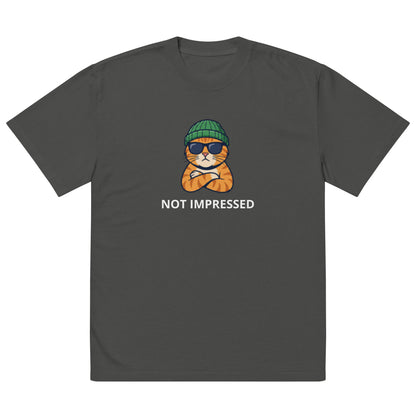 Not Impressed oversized faded tee in coal grey, front view