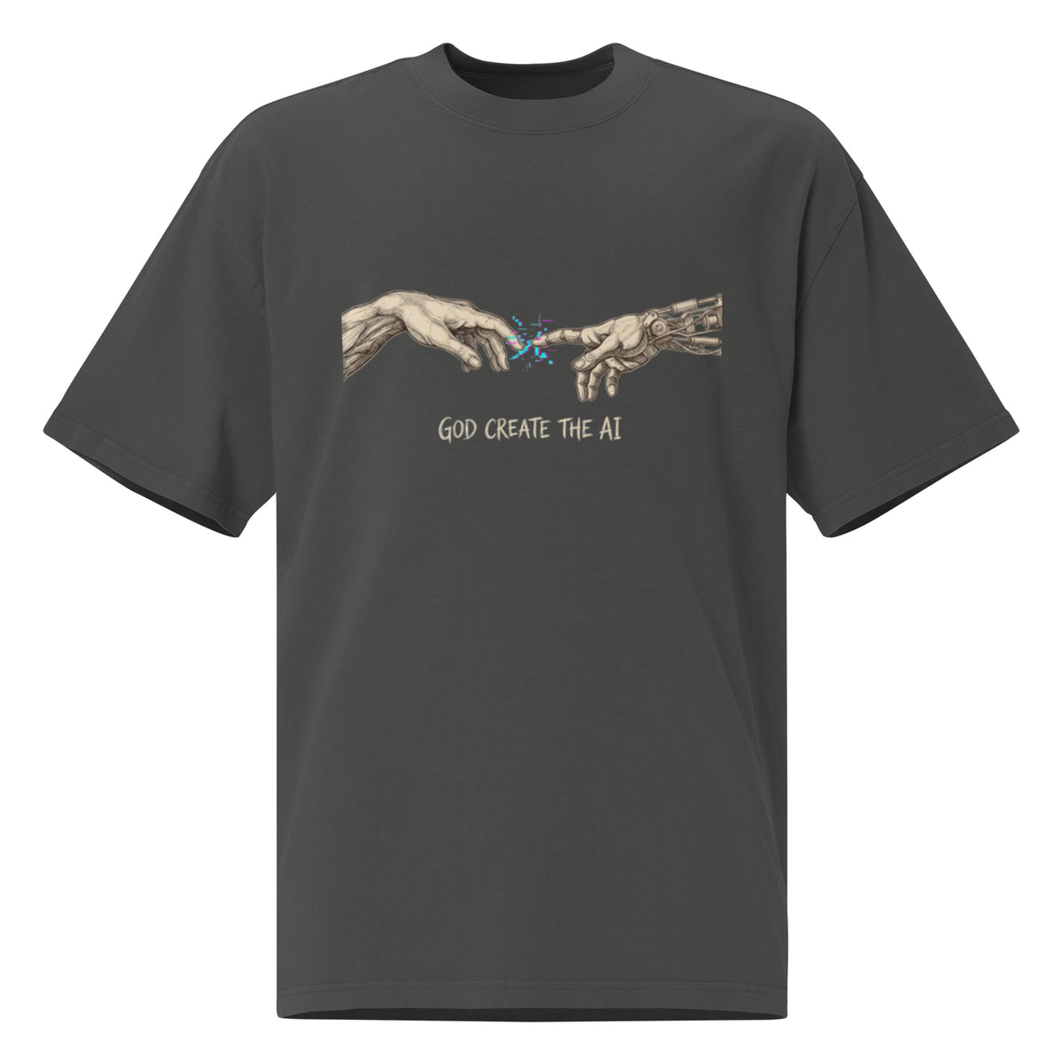 God Create The AI oversized faded tee in coal grey, front view