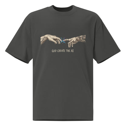 God Create The AI oversized faded tee in coal grey, front view