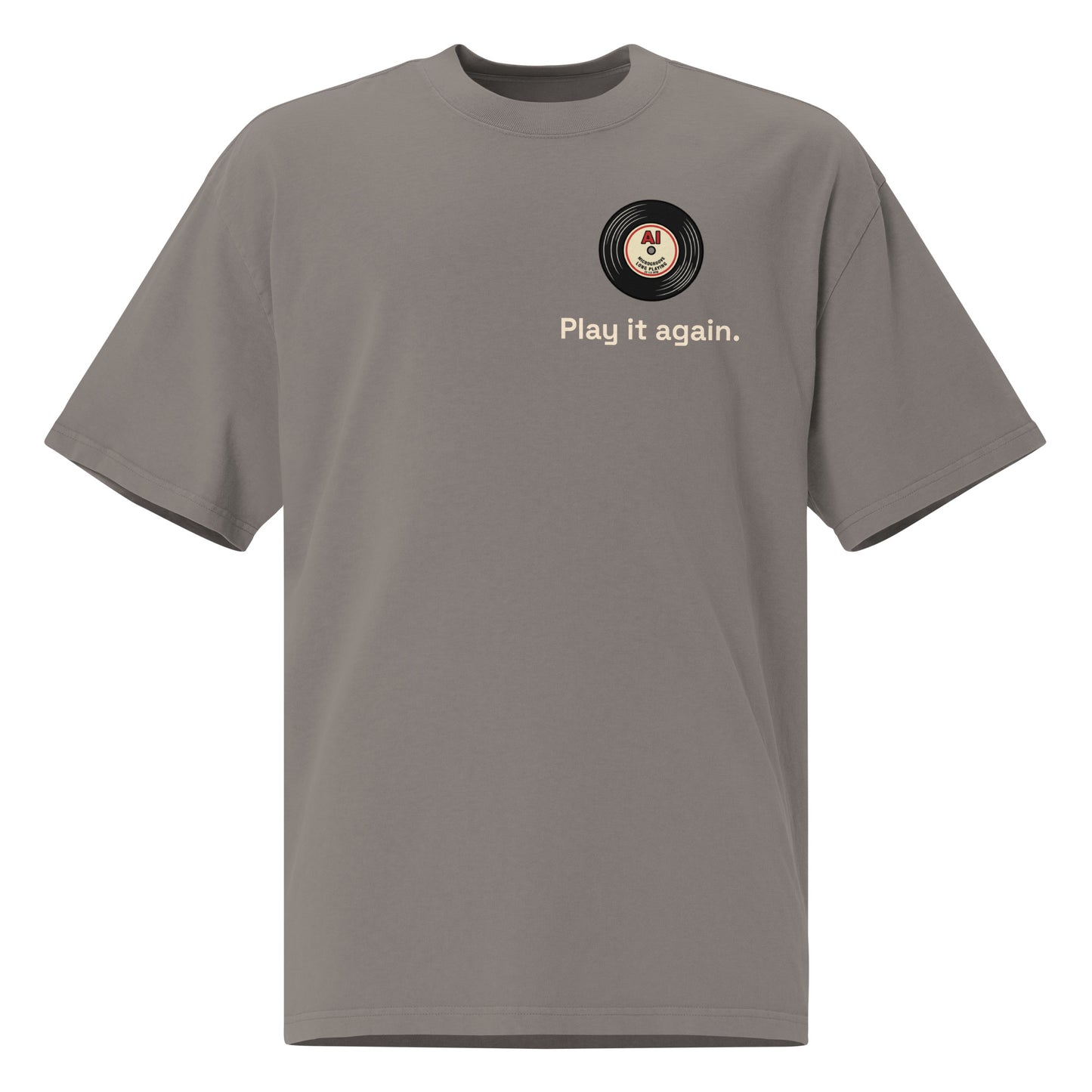 Play It Again oversized faded tee in grey, front view