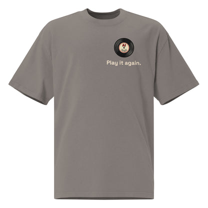 Play It Again oversized faded tee in grey, front view