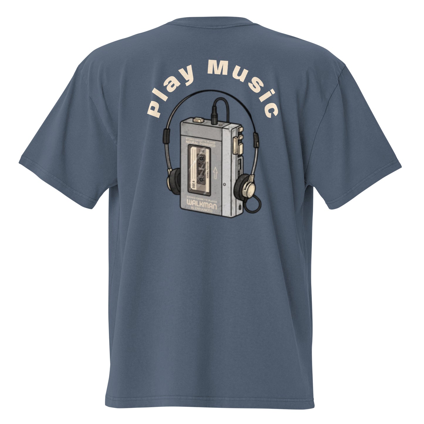 Play Music oversized faded tee in indigo, back view