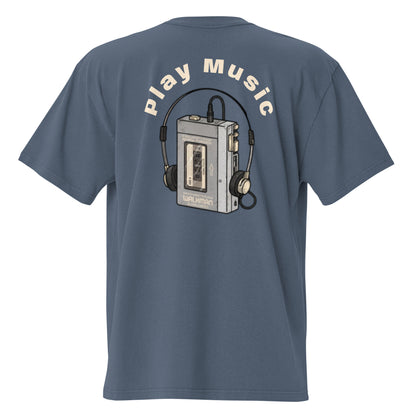 Play Music oversized faded tee in indigo, back view