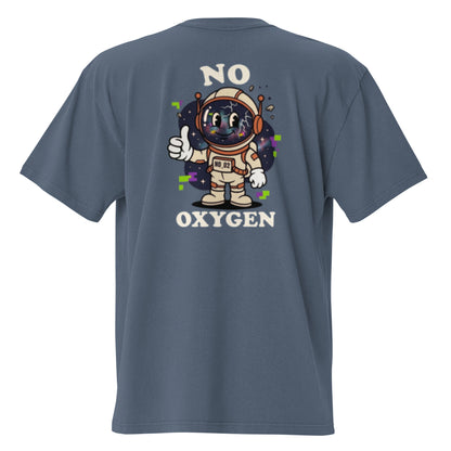 No Oxygen oversized faded tee in indigo, back view with astronaut graphic print