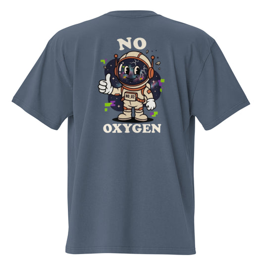 No Oxygen oversized faded tee in indigo, back view with astronaut graphic print