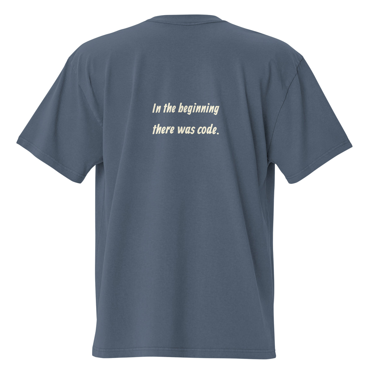 God Create The AI oversized faded tee in indigo, back view