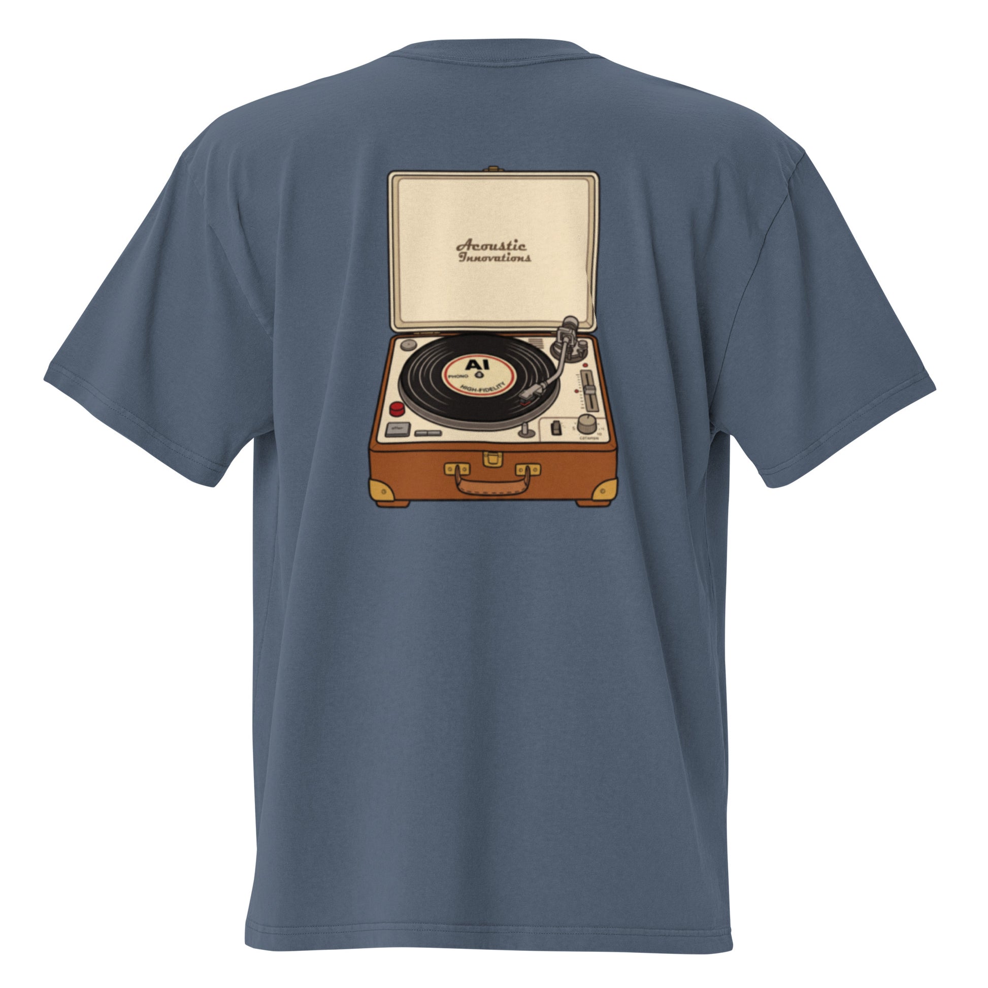Play It Again oversized faded tee in indigo, back view