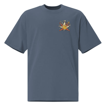 Strike oversized faded tee in indigo, front view