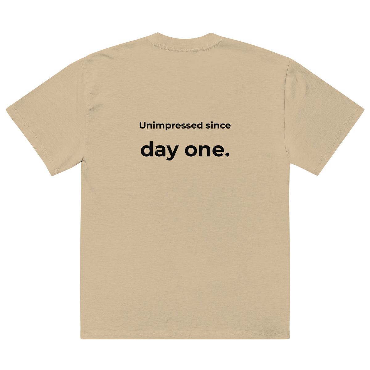 Not Impressed oversized faded tee in khaki, back view
