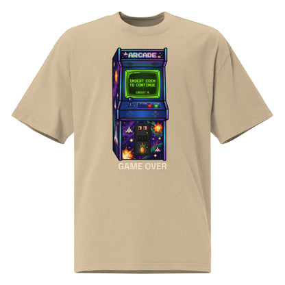 Arcade Mode oversized faded tee in khaki, front view