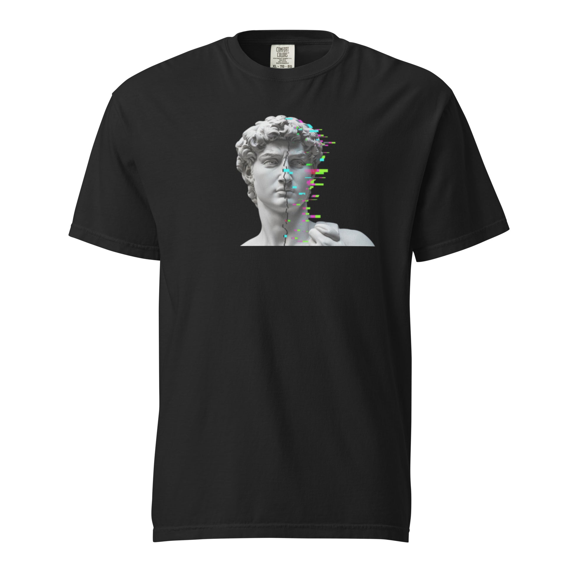 Art heavyweight garment-dyed tee in black, front view with minimal graphic print