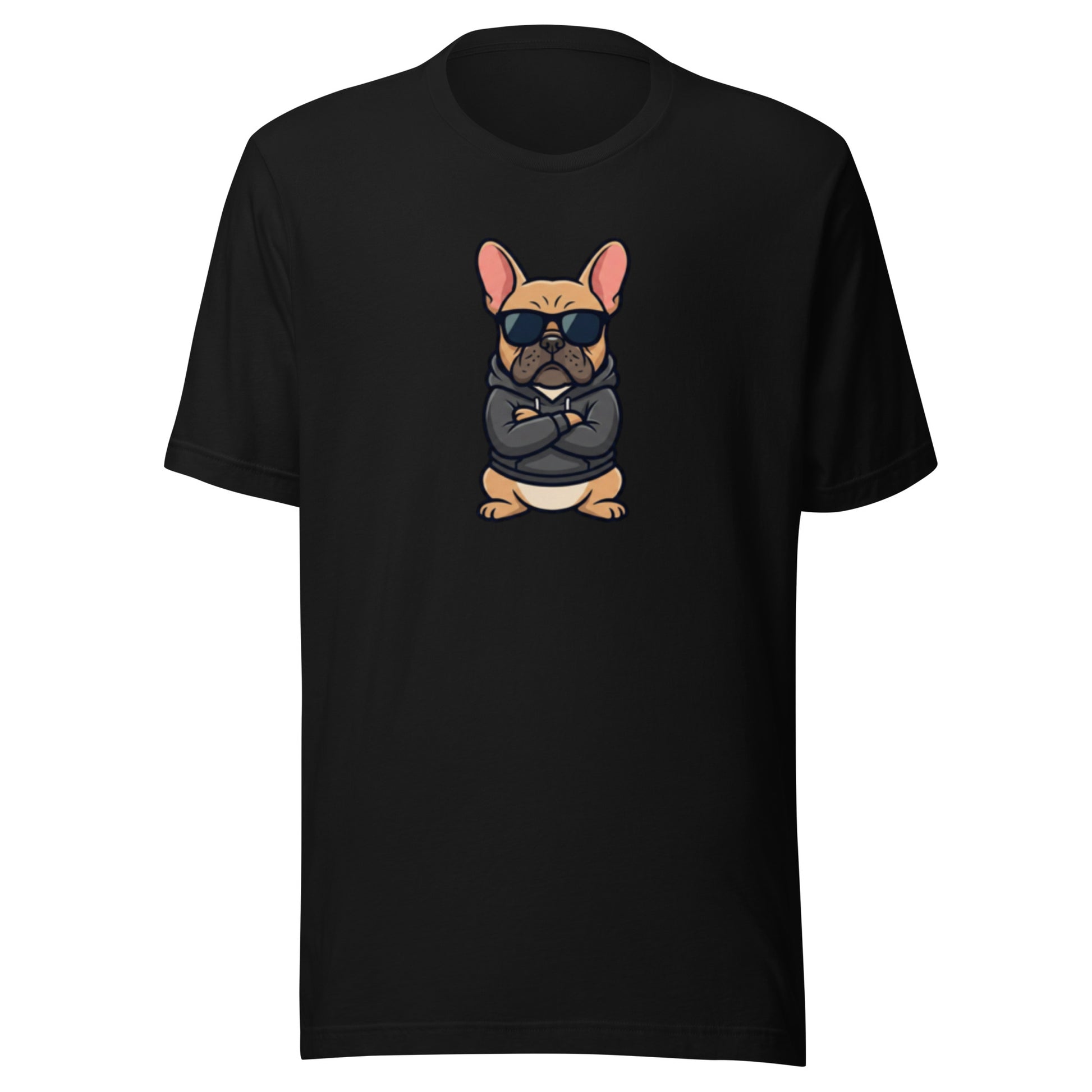 Agent Dog graphic tee in black, front view with secret agent dog character