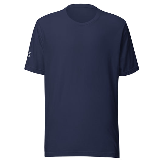 SE Mini Logo tee in navy, front view with small chest logo